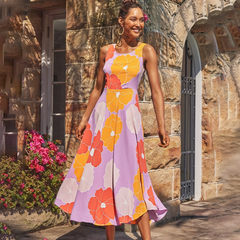 Fashion Sweet Blossom Printed Beach  Maxi Dress