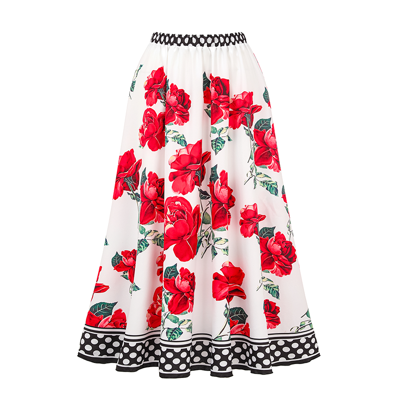 Plus Size Ruffle Rose Print Swimsuit and Skirt Flaxmaker