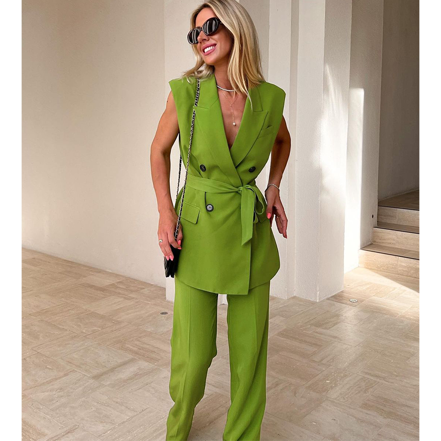 New Lace Up Sleeveless Suit Waistcoat  Two Piece Set