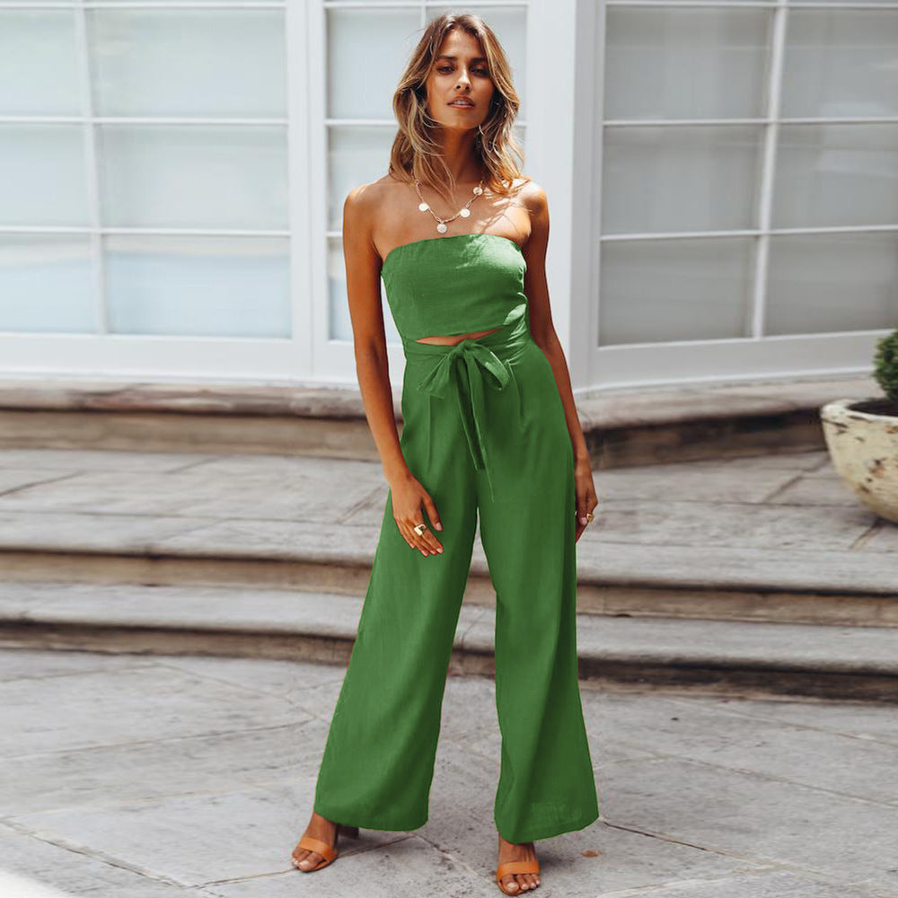 Fashion Bandeau Solid Color  High Waist  Jumpsuit