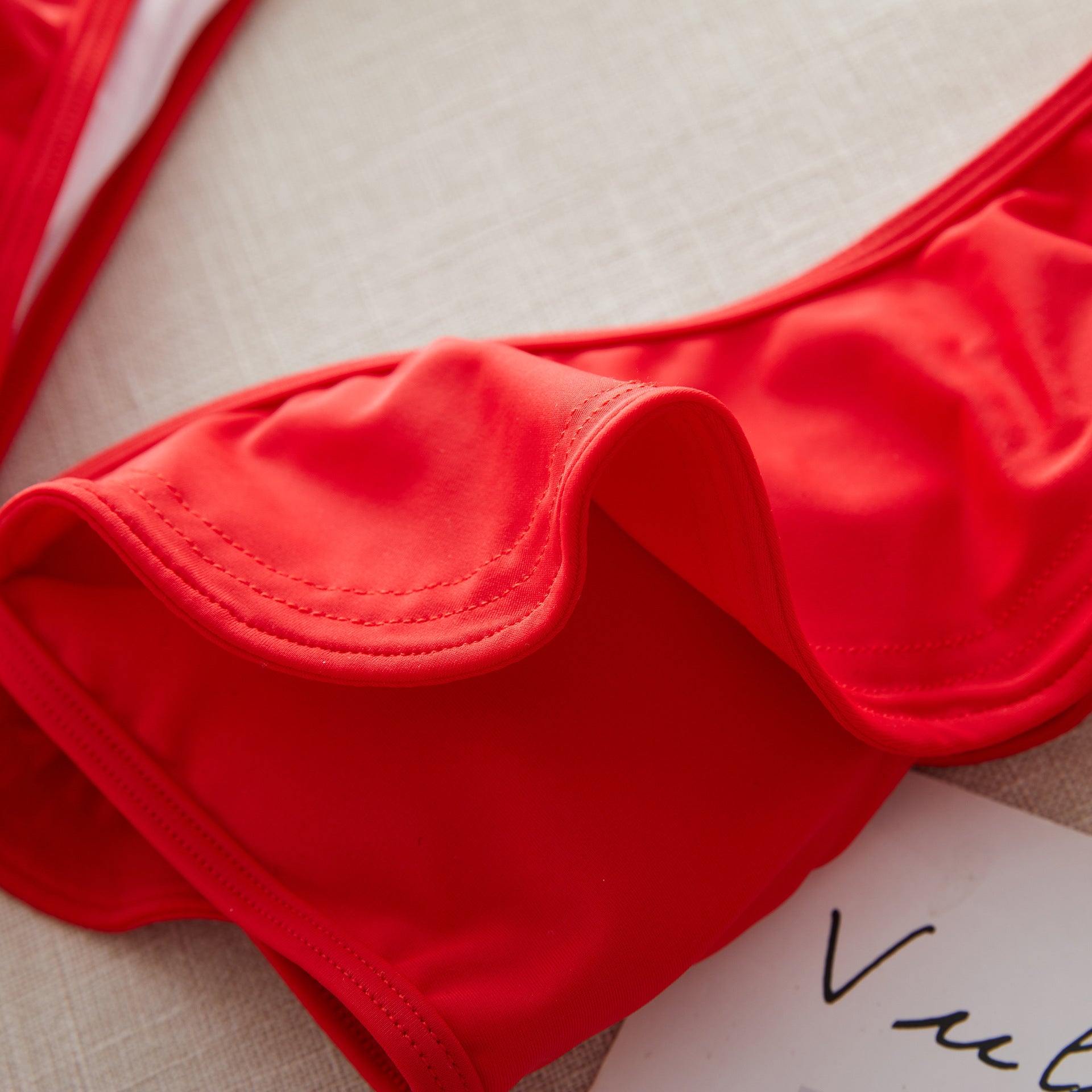Ruffle Lace Up Bikini Swimsuit