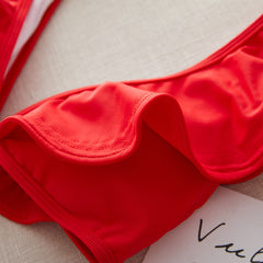 Ruffle Lace Up Bikini Swimsuit