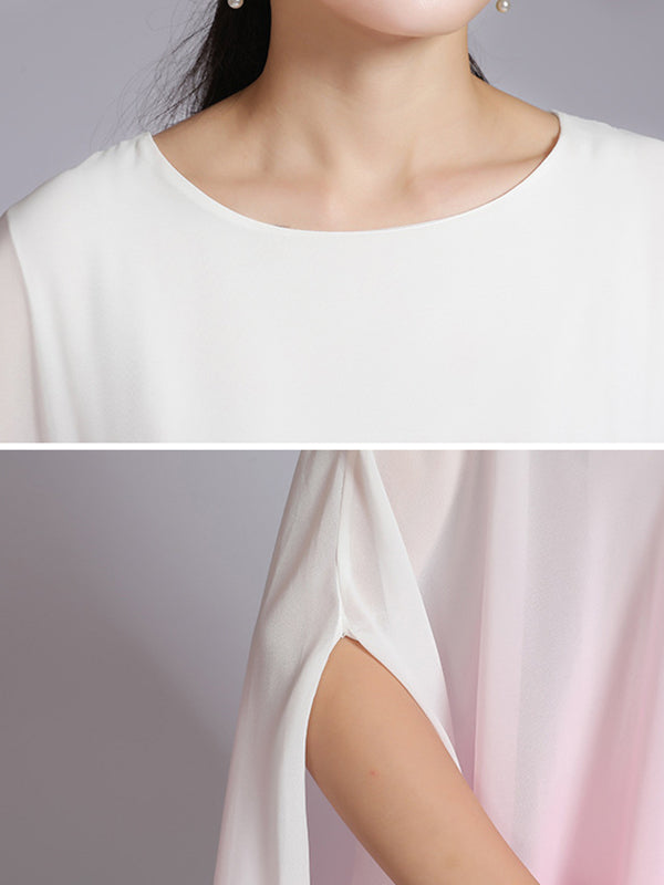 Artistic Retro Half Sleeves Loose Gradient Round-Neck Maxi Dresses