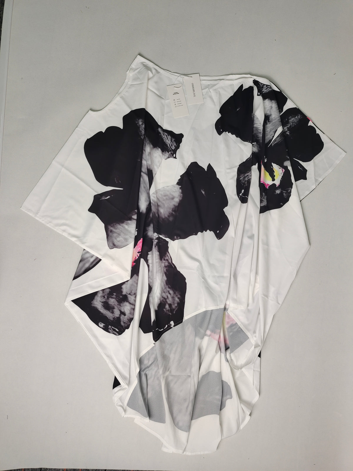 OSHOPLIVE Cover Up Loose Flower Print Cold Shoulder High-Low Long Dress