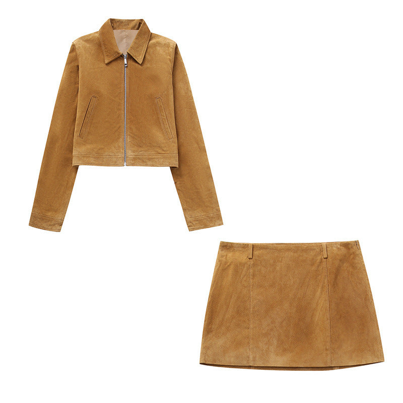 Fashion Suede Jacket and Skirt