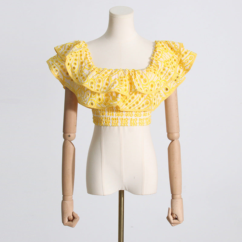 Ruffled Charmeuse Top and Skirt Set