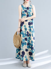 Polka-Dot Loose Sleeveless Round-Neck Maxi Dresses