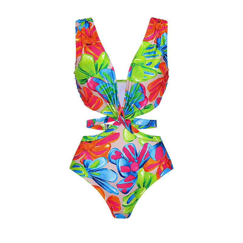 Floral Printed One Piece Swimsuit and Skirt