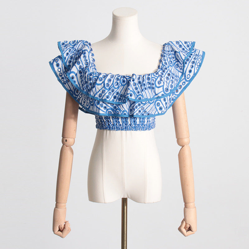 Ruffled Charmeuse Top and Skirt Set