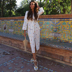 V Neck Embroidery Retro Dress