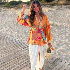 Fashion Printed Cardigan and Skirt Set