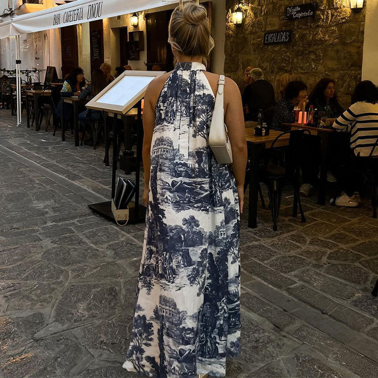 Halter Printed Off Shoulder Dress