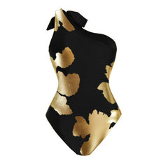 Flaxmaker One Shoulder Printed One Piece Swimsuit and Skirt