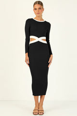 Ribbed Sexy Hollow Out Long Sleeve Sheath Dress