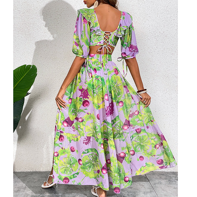 Removable Sleeves Printed One Piece Swimsuit and Skirt Flaxmaker