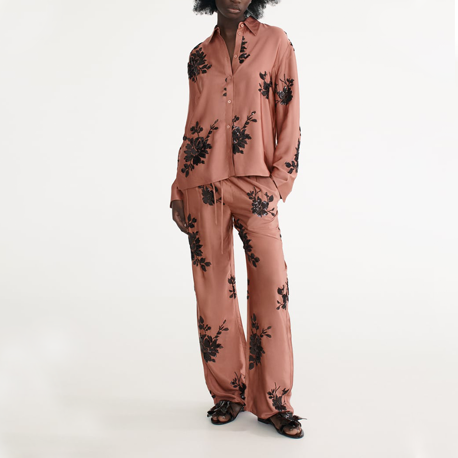 Fashion Casual Blossom Printed Shirt and Pants