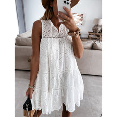 Cut Out  V Neck Lace Mini Dress