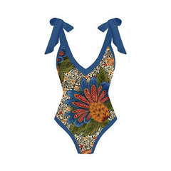Tie-shoulder Printed One Piece Swimsuit and Sarong Flaxmaker