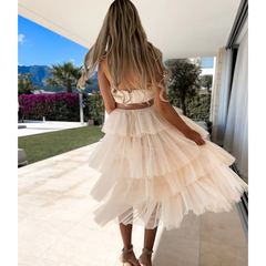 Mesh Temperament Wrapped Breast Sexy Cake Layer Midi Dress