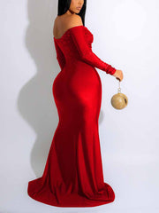 Off Shoulder Ruched Split Party Dress