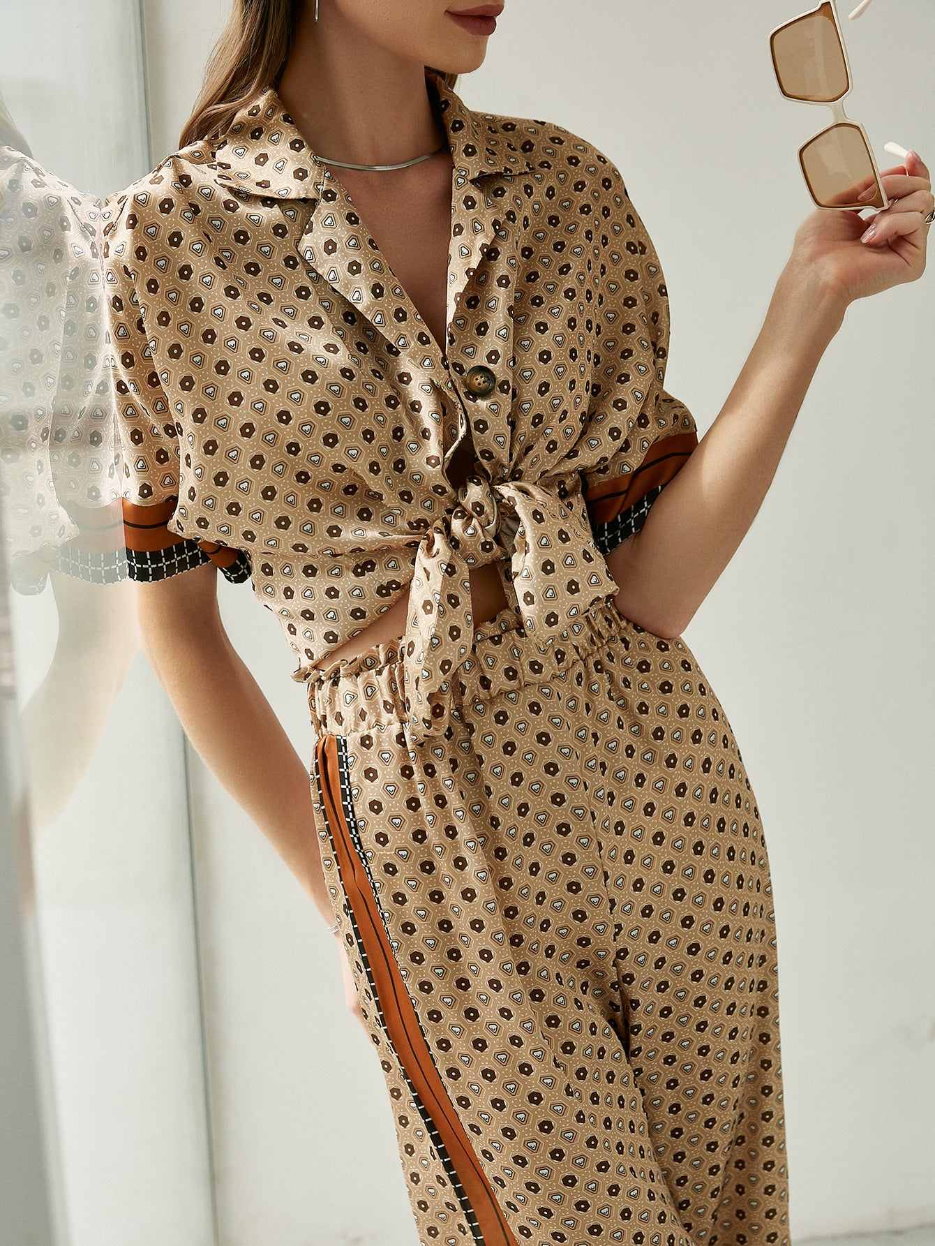 Fashion Coffee Graphic Printed Two Piece Set