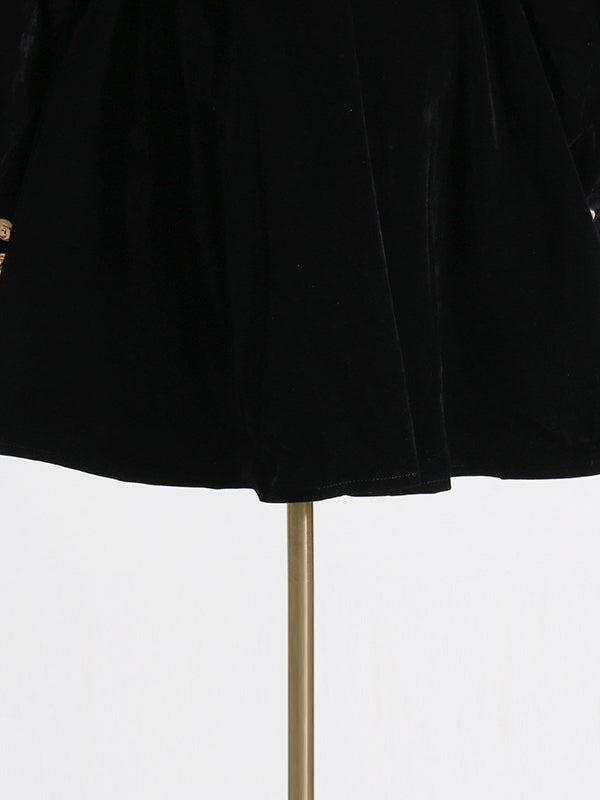 Embroidered Tied Waist Loose Puff Sleeves V-Neck Mini Dresses