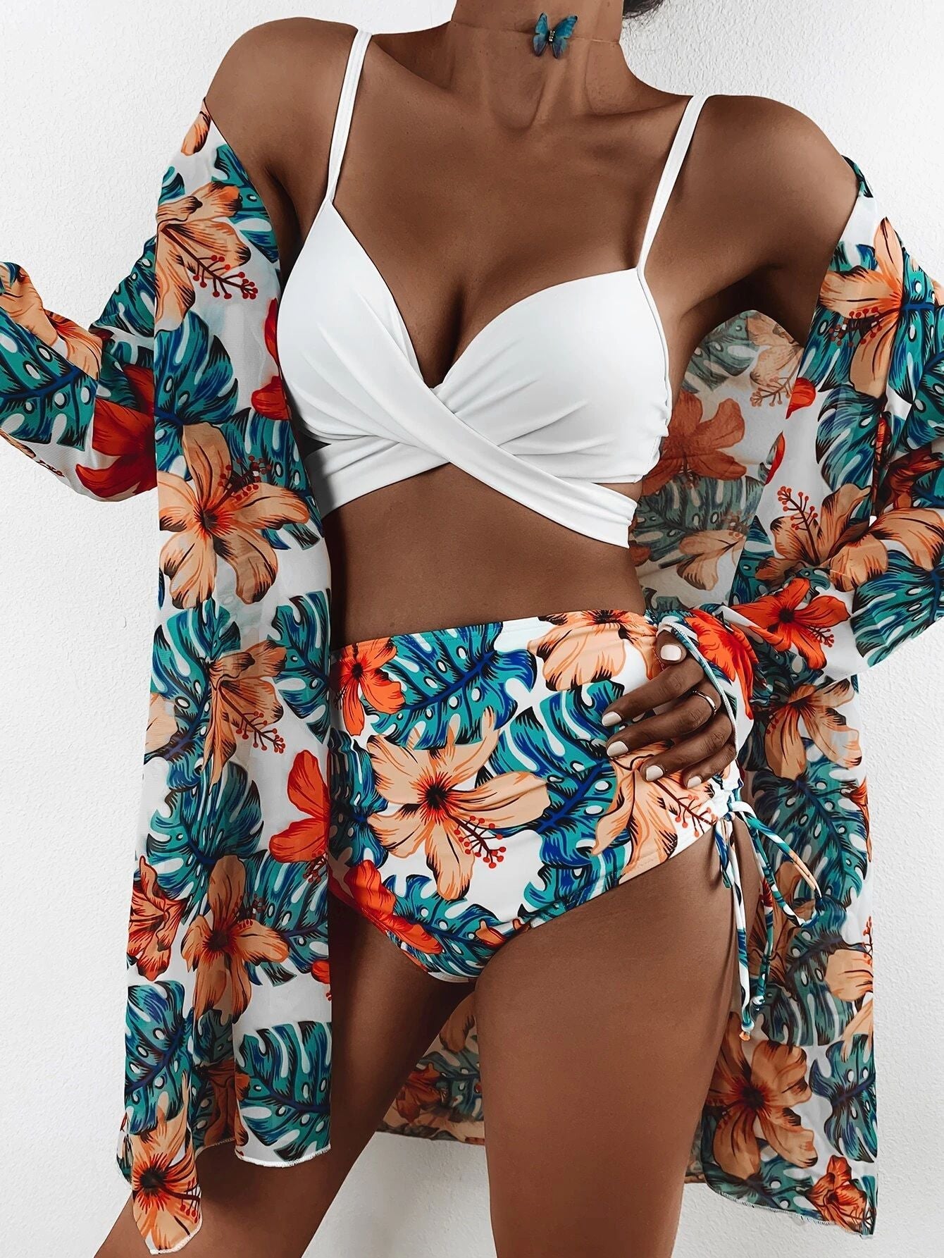 Printed Sexy Bikini Swimsuit and Net Yarn Cover Up