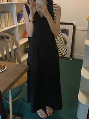 Solid Color Loose Sleeveless V-Neck Midi Dresses
