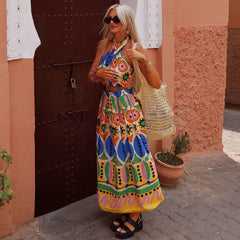 Halter Retro Printed Cami and Pants Set