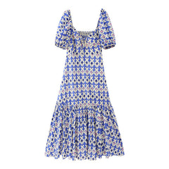 Graphic Printed Blue Midi Dress