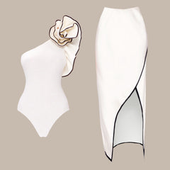 One Shoulder 3D Flowers Bikini Swimsuit and Skirt(Shipped on Jan 15th)