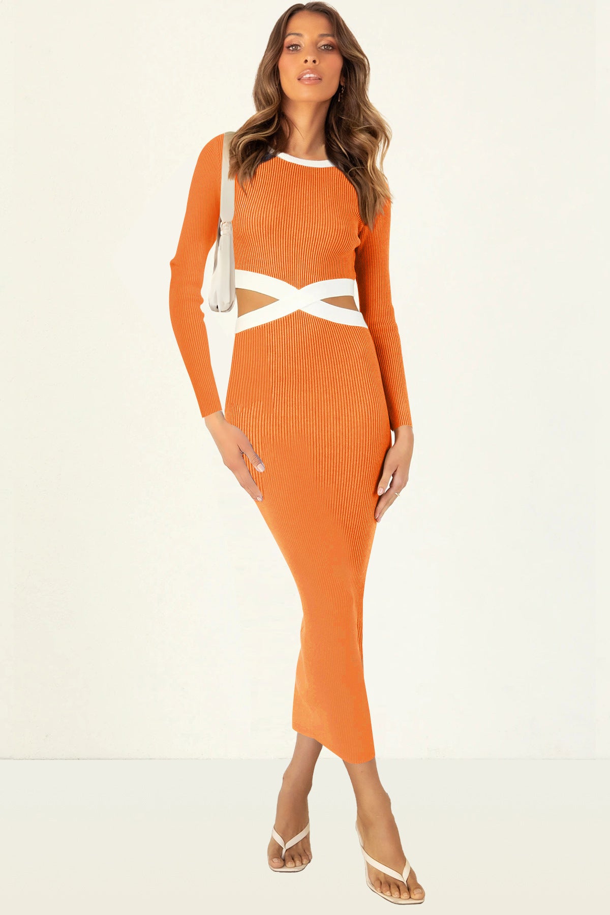 Ribbed Sexy Hollow Out Long Sleeve Sheath Dress