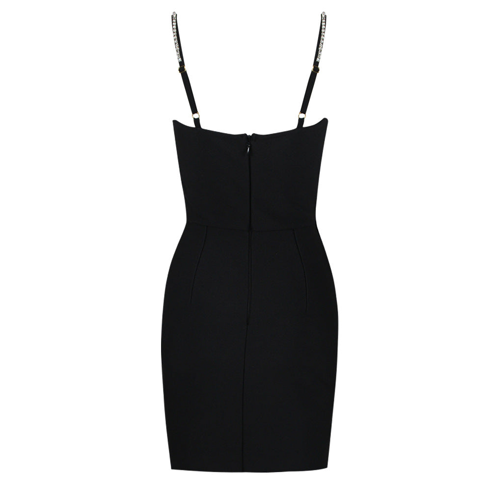 Bowknot Slit Deep V Black Mini Dress Flaxmaker