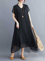 Solid Color A-Line Loose V-Neck Midi Dresses