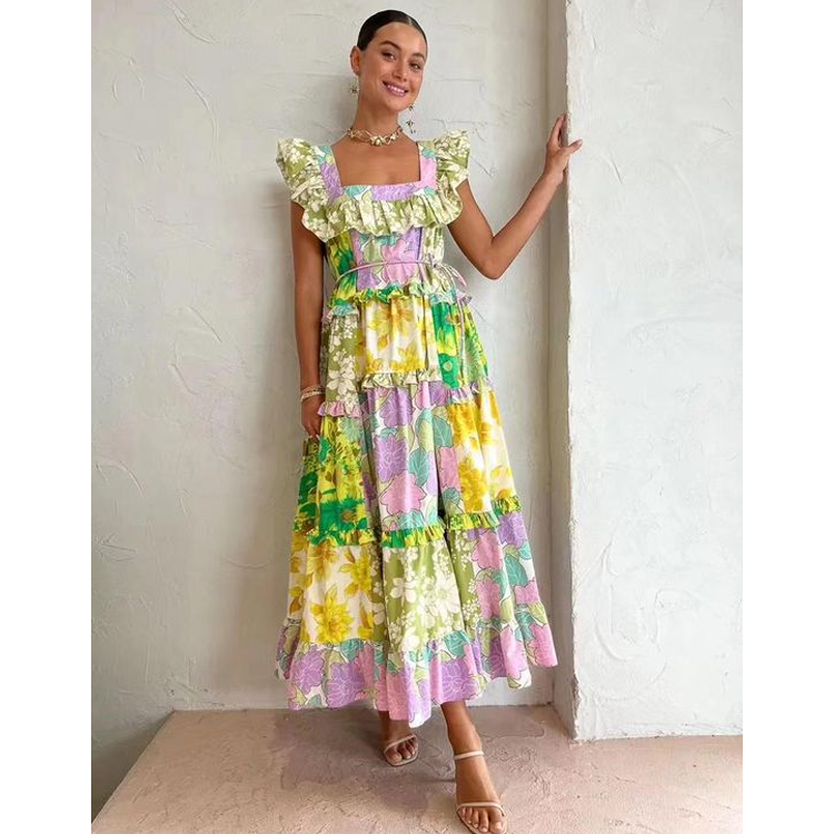 Ruffle Printed Midi Dress