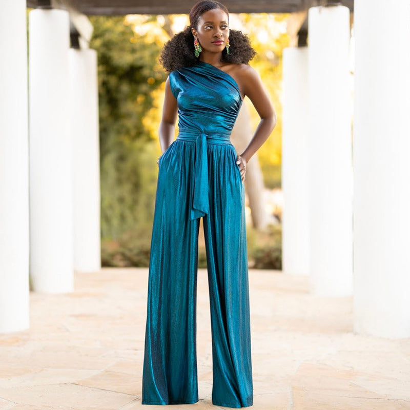 One Shoulder Sleeveless Loose Jumpsuit