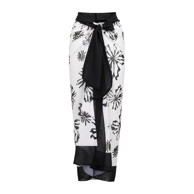 Flaxmaker Shoulder Flower Decor Printed One Piece Swimsuit and Sarong