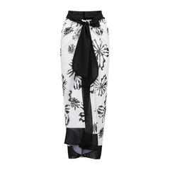 Flaxmaker Shoulder Flower Decor Printed One Piece Swimsuit and Sarong