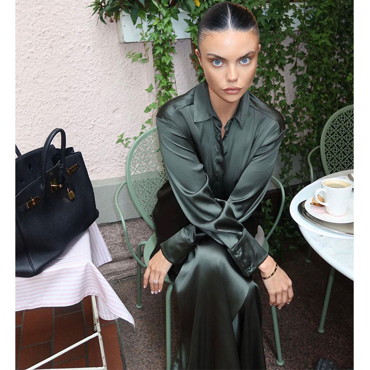 Solid Color Green Shirt and Pants Set