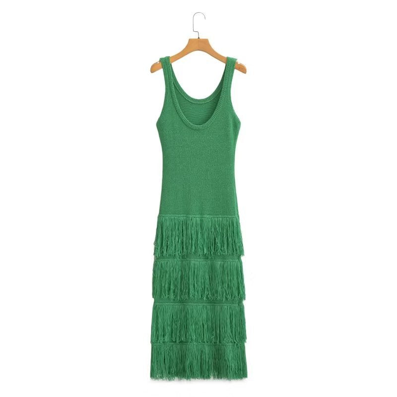 Tassel Knit Solid Color Maxi Dress Flaxmaker