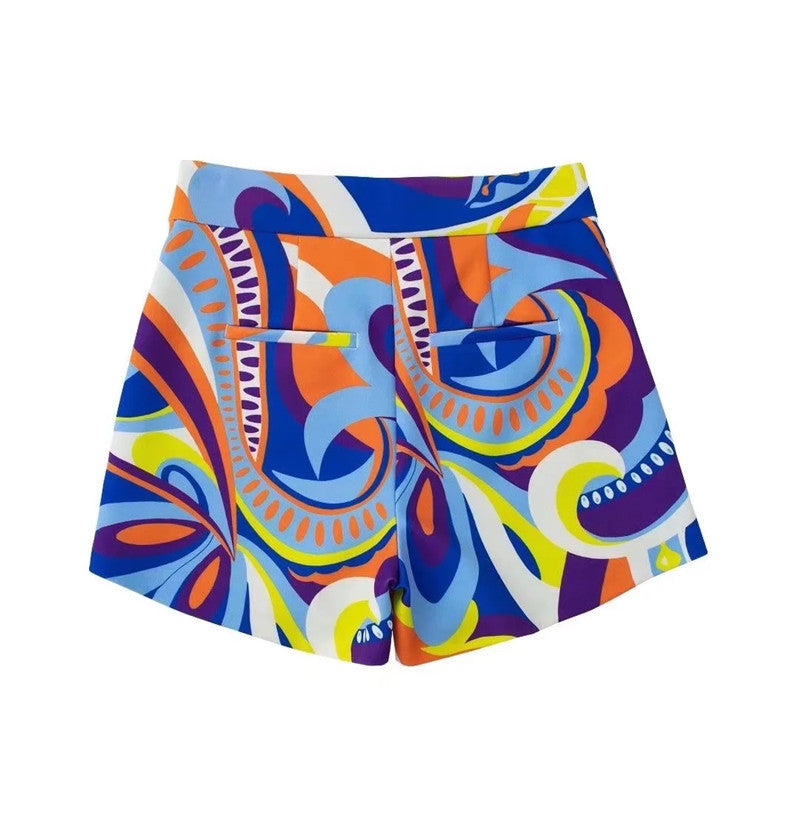 Casual Printed Two Piece Shirt and Shorts Set Flaxmaker