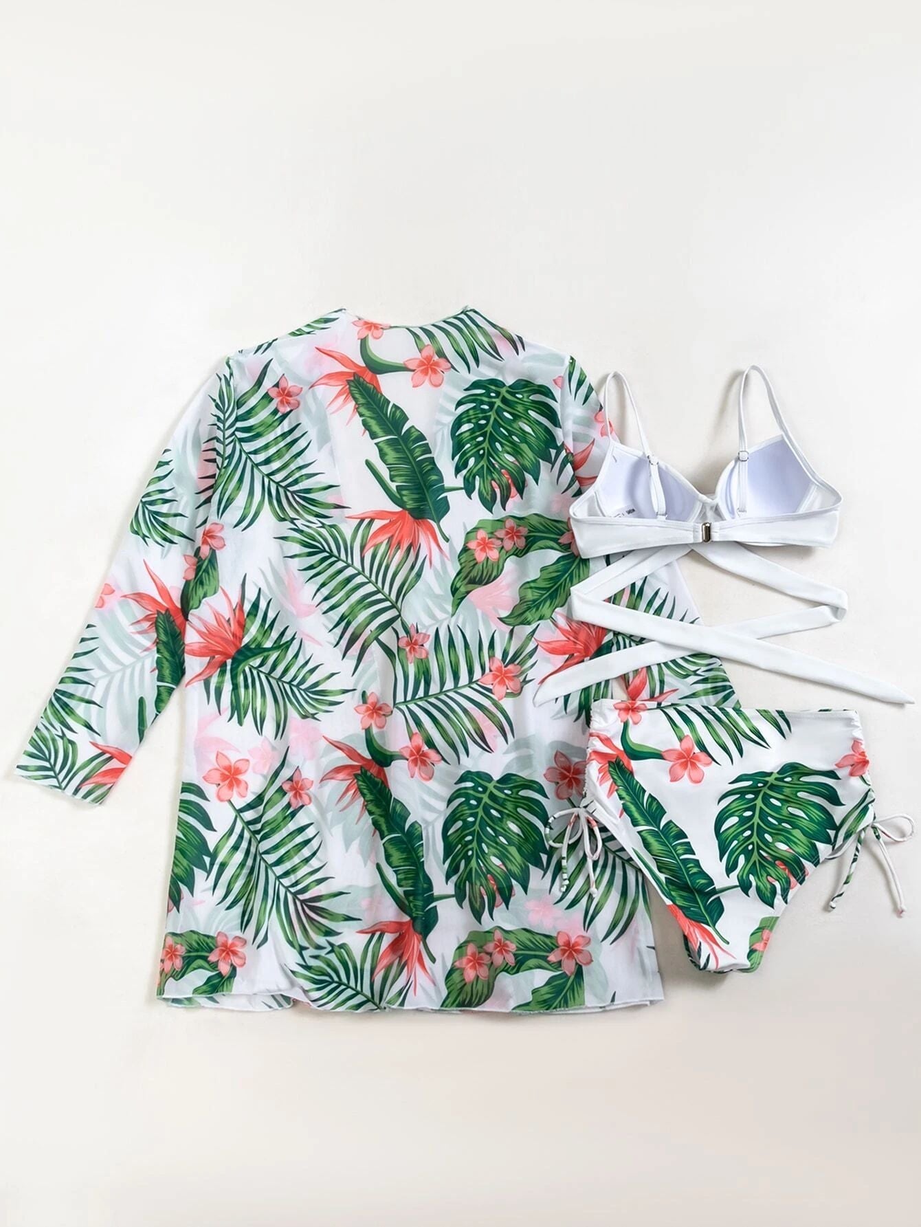 Printed Sexy Bikini Swimsuit and Net Yarn Cover Up