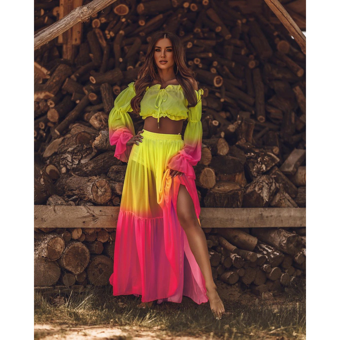 Flaxmaker 2Pack Off Shoulder Top and Cover Up Dress