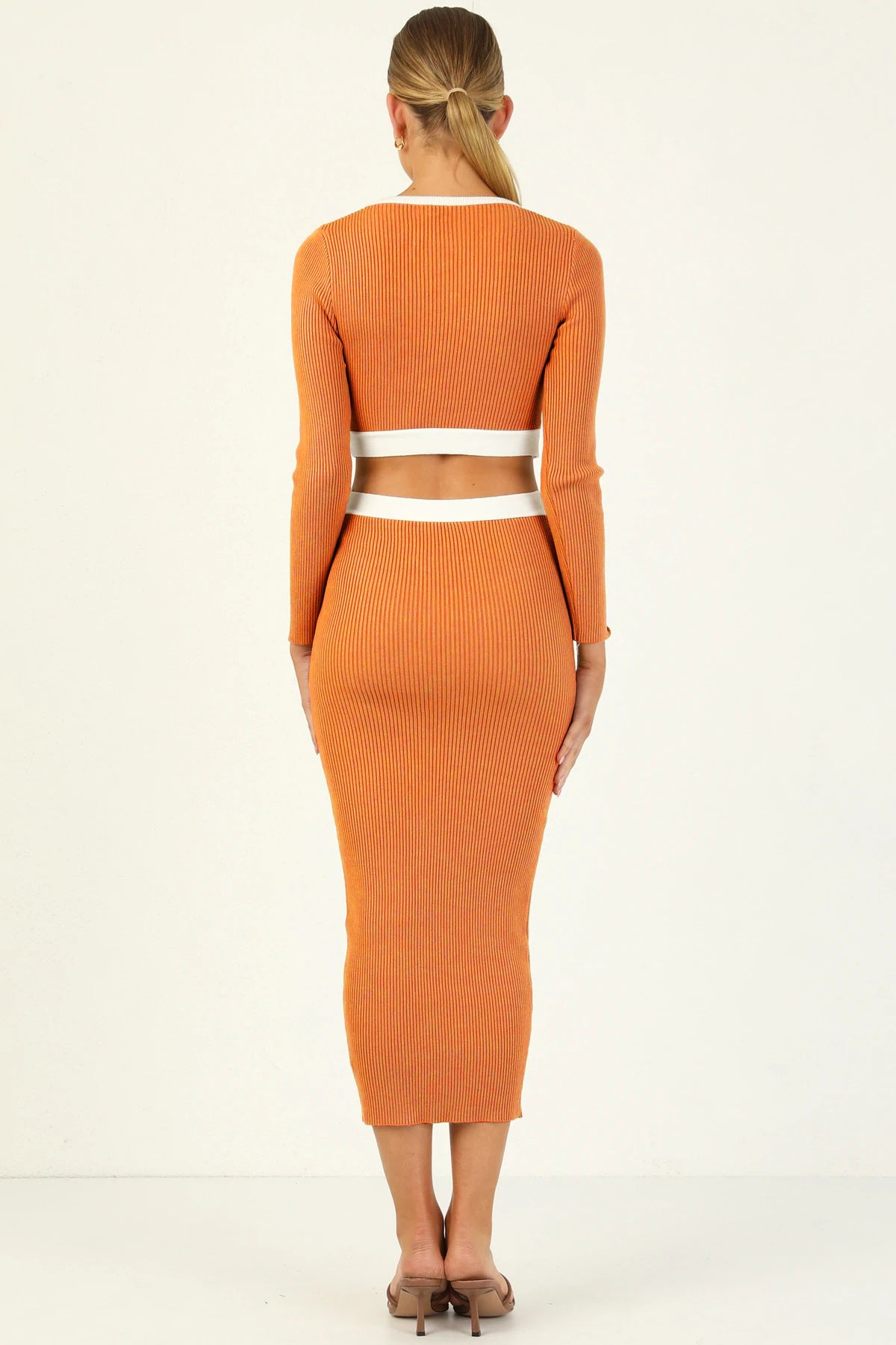 Ribbed Sexy Hollow Out Long Sleeve Sheath Dress