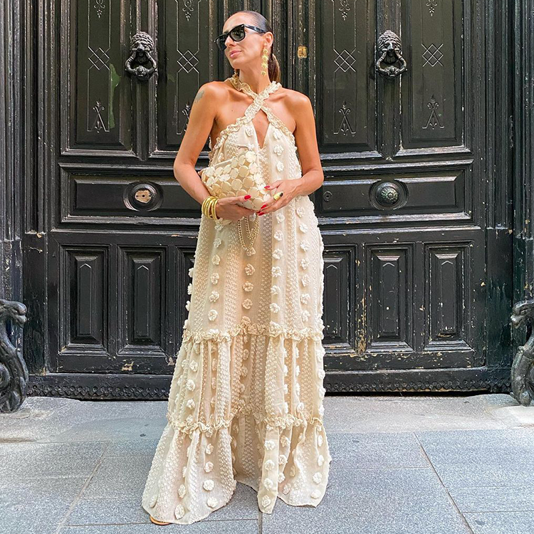Halter 3D Flower Maxi Dress Flaxmaker