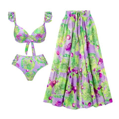 Mini Ruffled Printed Bikini Swimsuit and Skirt