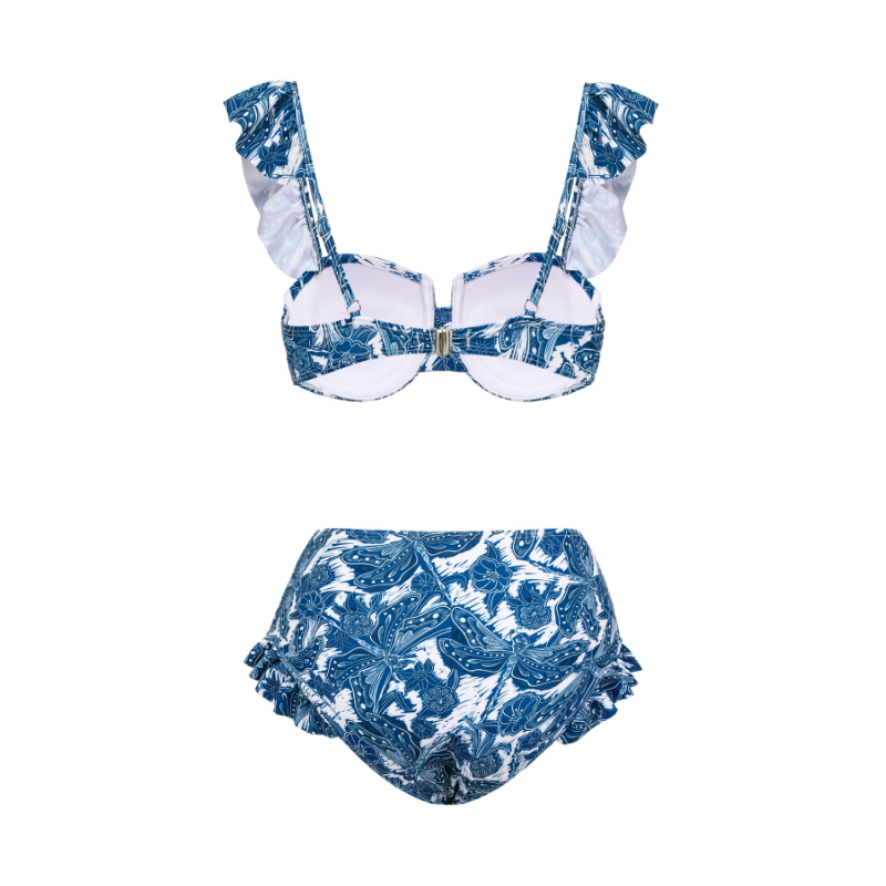 Flaxmaker Blue Dragonfly Printed Swimsuit and Skirt