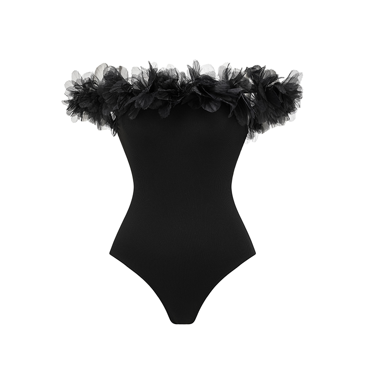 Off Shoulder Black One Piece Swimsuit and Sarong Flaxmaker
