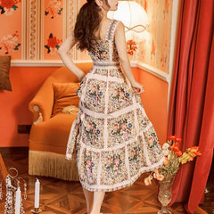 Flaxmaker Retro Printed  Backless Sling Dress