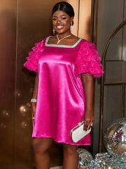 Plus Size Squared Neck Puff sleeve Dress